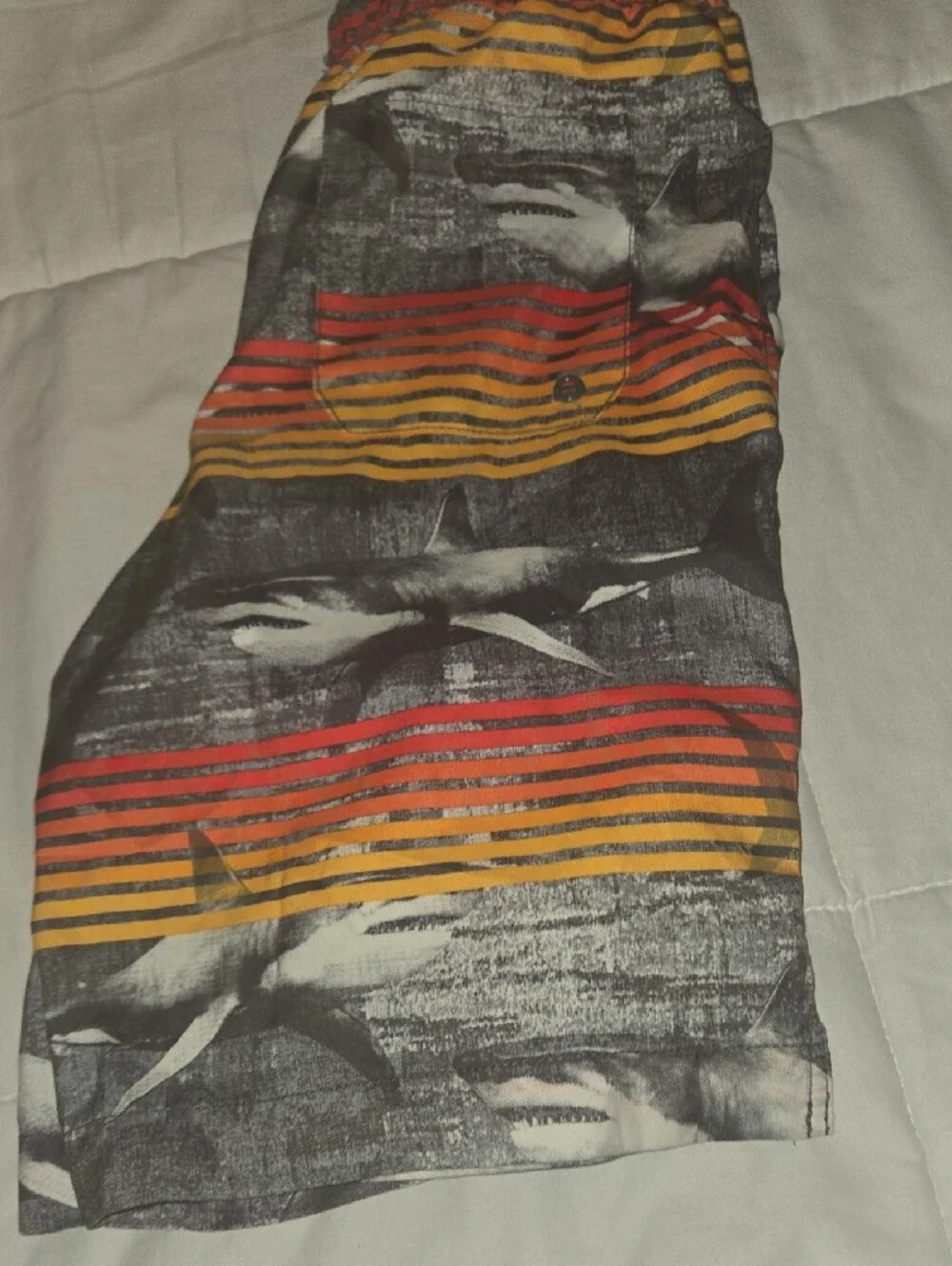The Children's Place Gray Swim Trunks with Red & Yellow Stripes